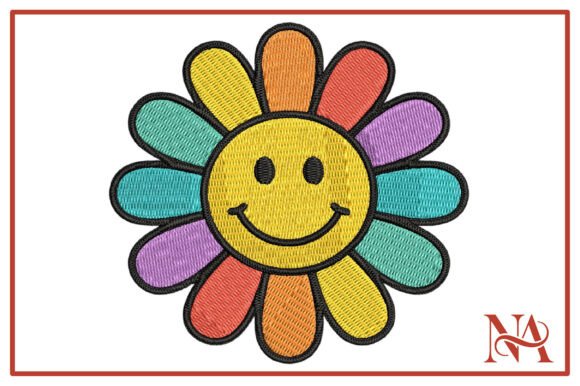 Colorful Smiley Face Flower Embroidery