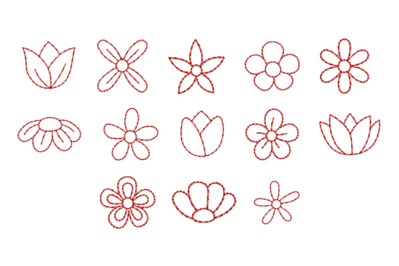 Mini 1 Inch Flower Redwork Bundle