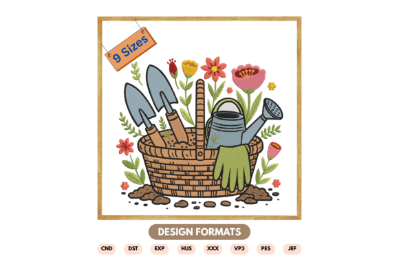 Spring Gardening Basket Embroidery File